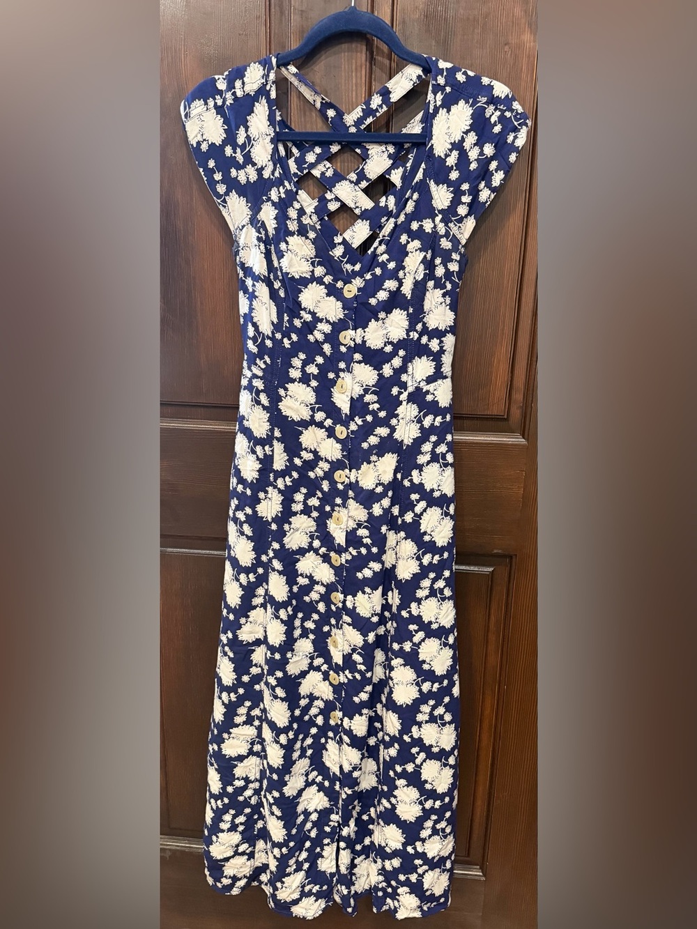 Anthropologie Maeve Navy and Cream Floral Button-Up Dress